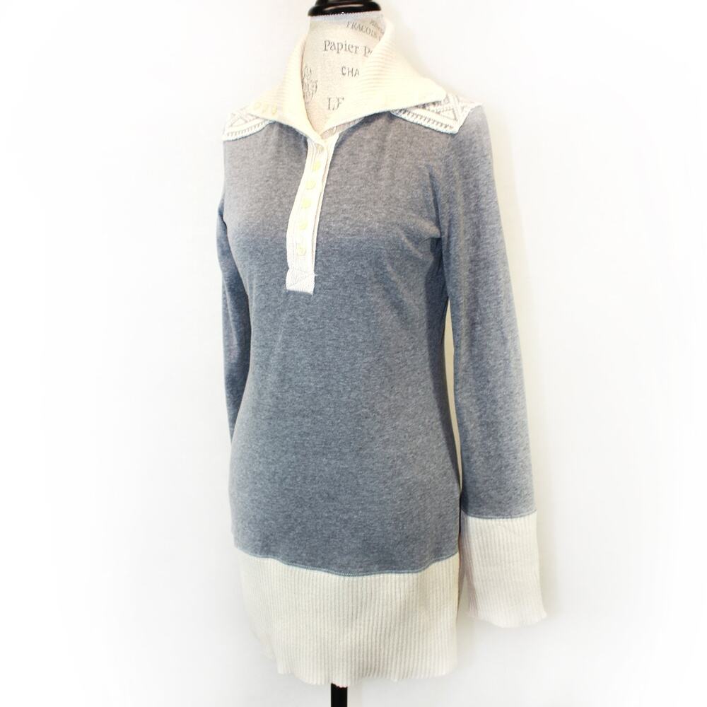 Free People Grey Cotton Blend Cozy Knit Details Sweater Tunic Top Medium